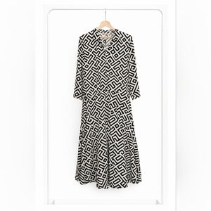 Soyaconcept Black and Ivory Geometric Maxi Dress, Size: 40 EU